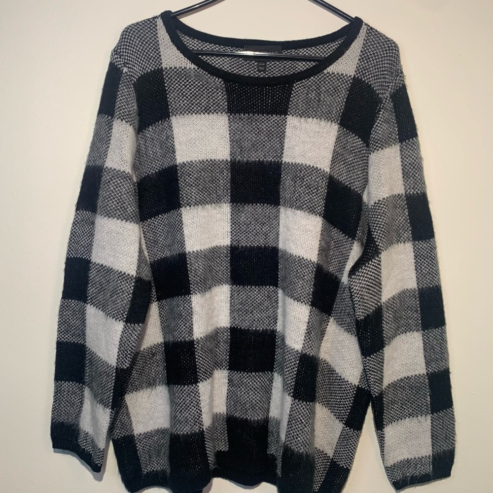 Lane Bryant Plus size black and white plaid sweater.